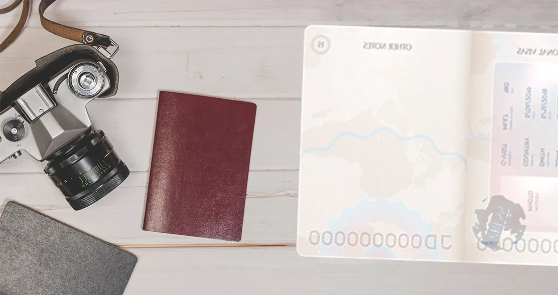 Desk with passport